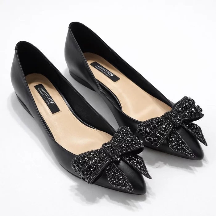 Balerini Piele Naturala Negri cu funda Love Angel picture - 2