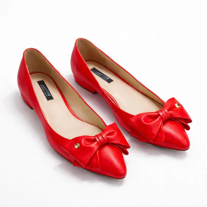 Balerini Piele Naturala Rosie cu funda Alisia picture - 3