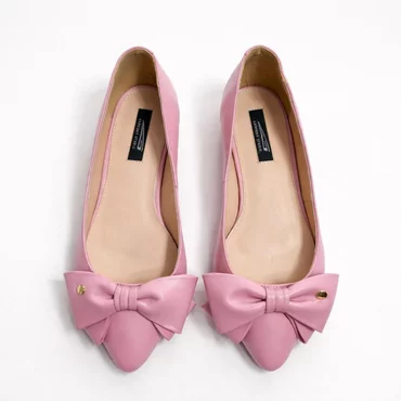 Balerini Piele Naturala Roz cu funda Alisia