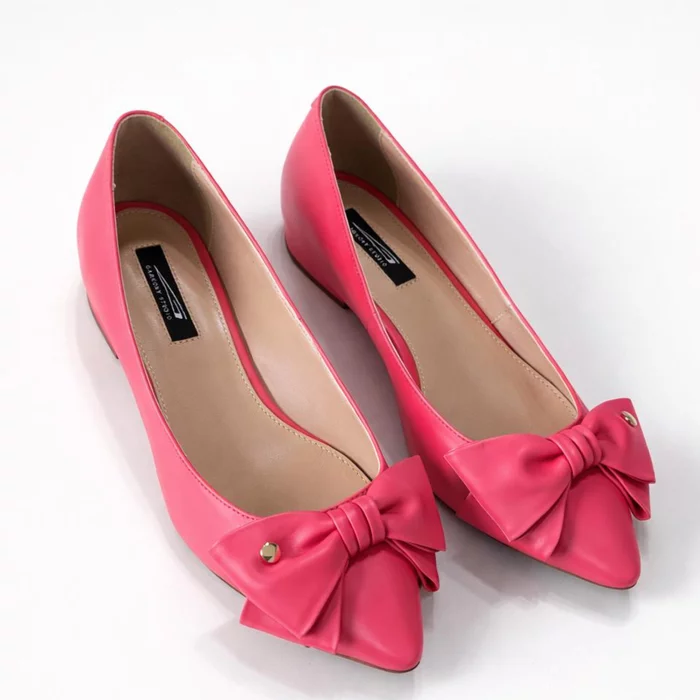 Balerini Piele Naturala Roz Fucsia cu funda Alisia picture - 3