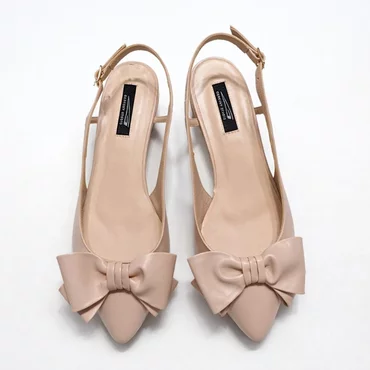 Balerini roz din piele naturala Top cu funda