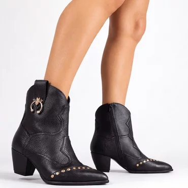 Ciocate dama Piele Naturala Negre accesorizate cu capse Evogue