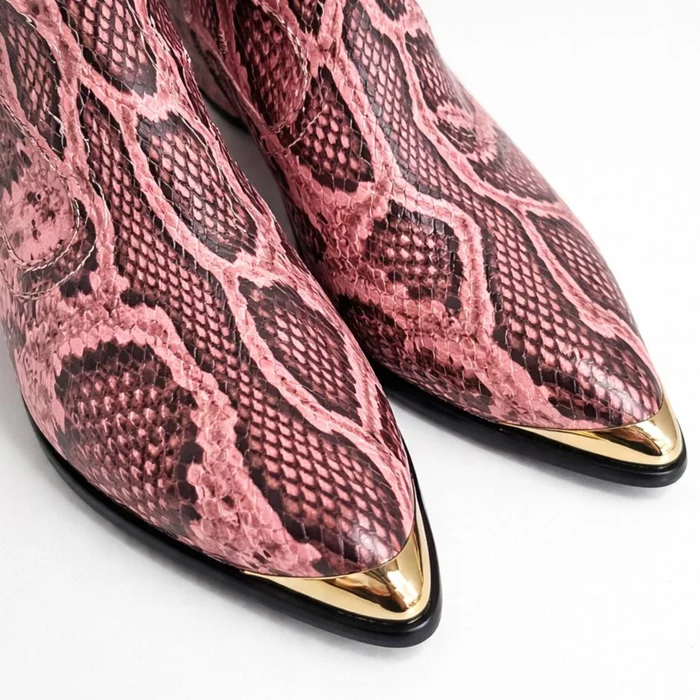 Ciocate din Piele Naturala imprimeu sarpe roz Kira picture - 3