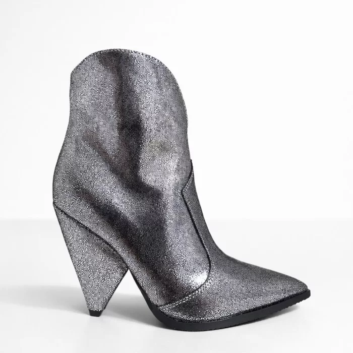 Ciocate Piele Naturala Argintii cu toc conic Amalia picture - 2