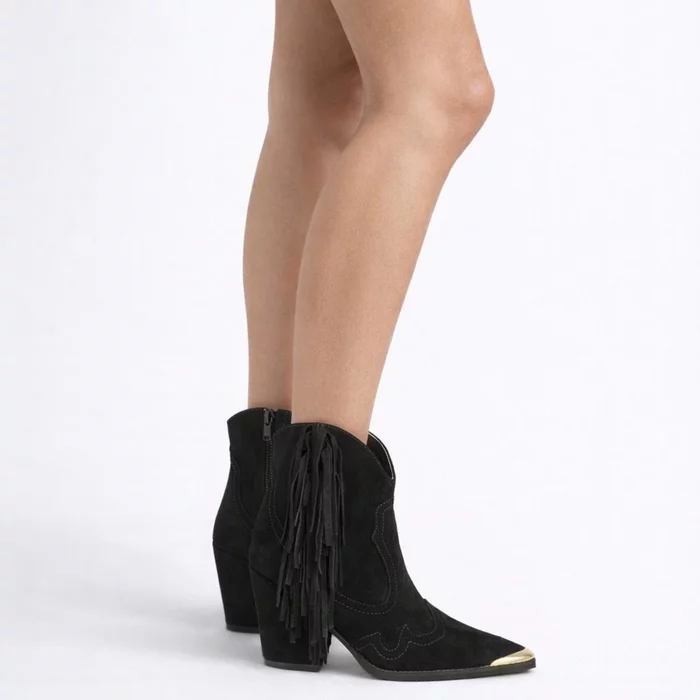 Ciocate Piele Naturala Negre cu franjuri Black Dakota picture - 2