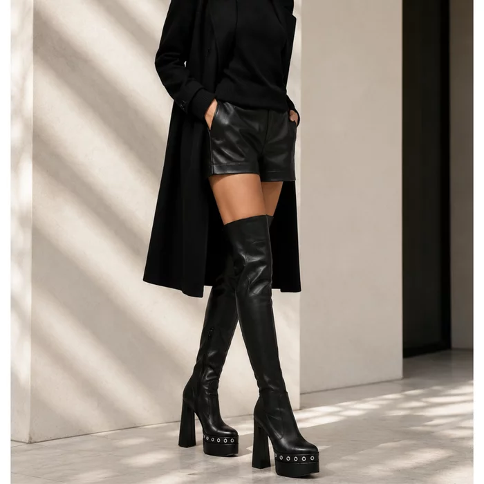 Cizme dama cu platforma Piele Naturala Negre ci capse Alexandra picture - 2