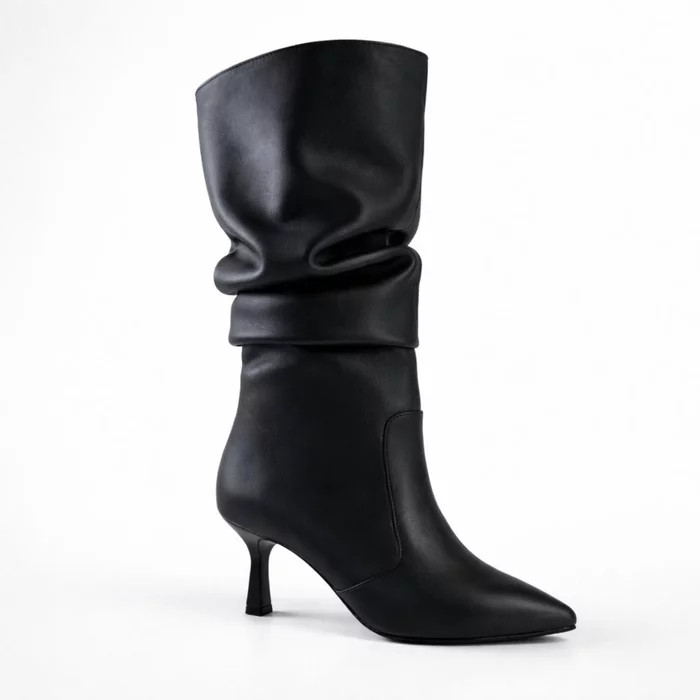 Cizme fronsate Piele Naturala Neagre box Alana picture - 3