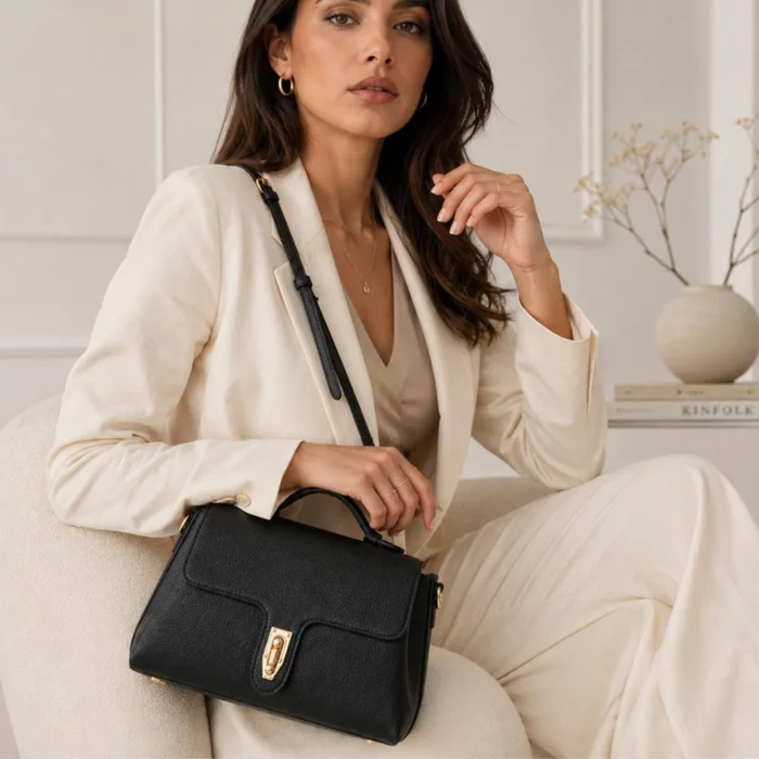Geanta dama din Piele Naturala Neagra Minimal picture - 5