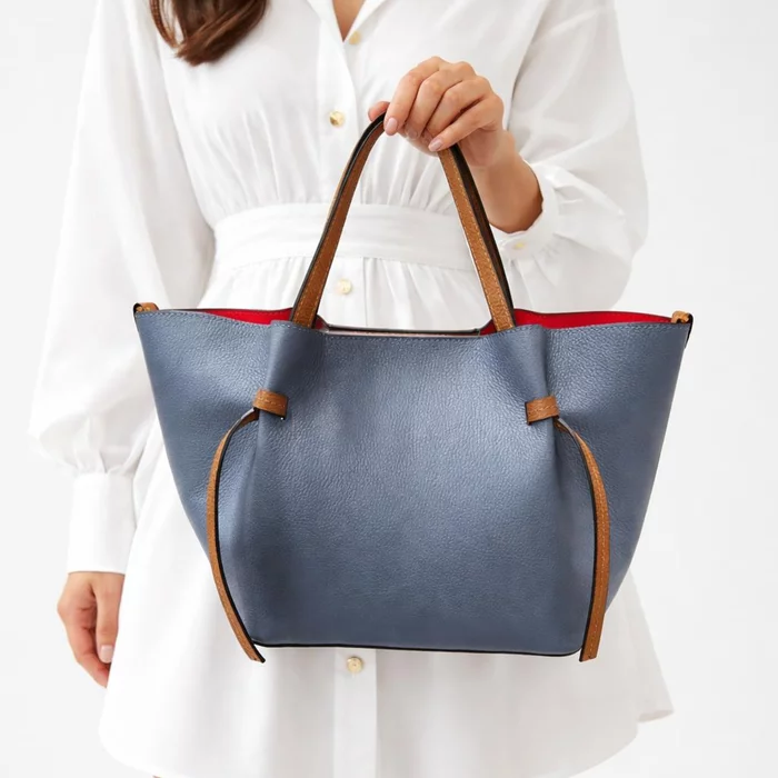 Geanta shopper din Piele Naturala bizon Blue Dayli picture - 2