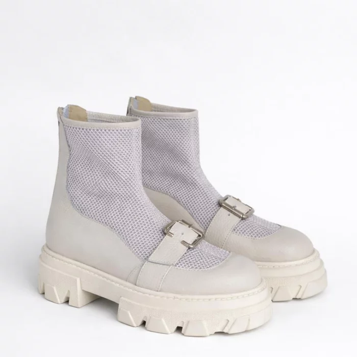 Ghete dama de vara Piele Naturala Bej si plasa textil Kamila picture - 5