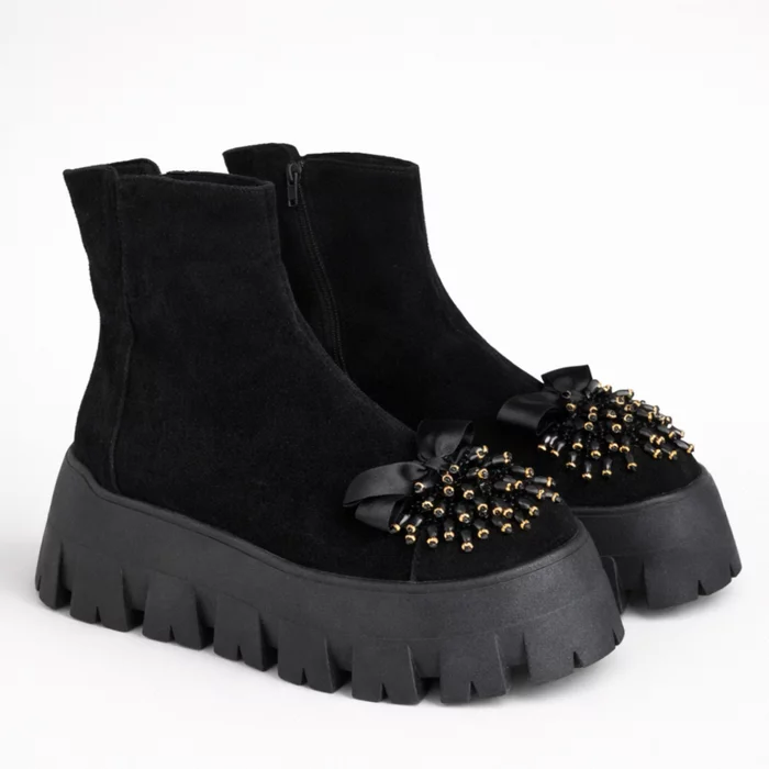 Ghete dama Piele Naturala Neagra Yun picture - 4