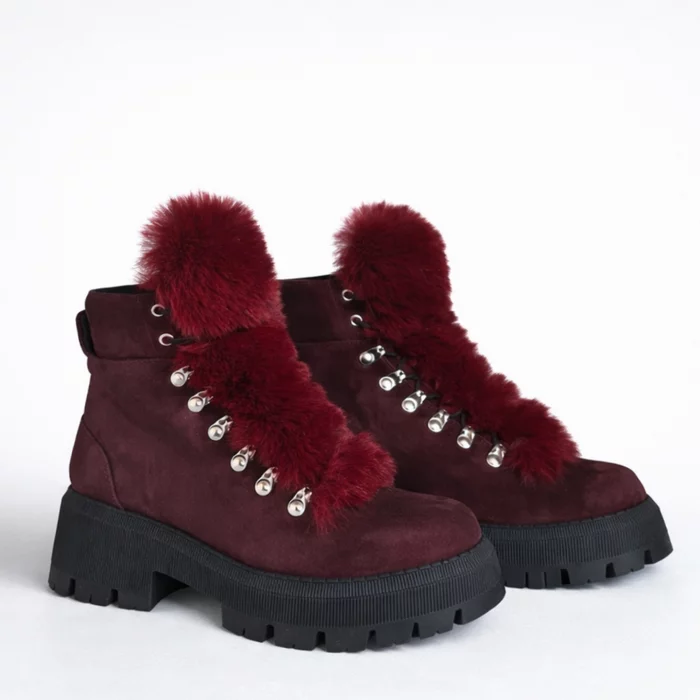 Ghete din Piele Naturala Bordo cu blanita Pufy picture - 4