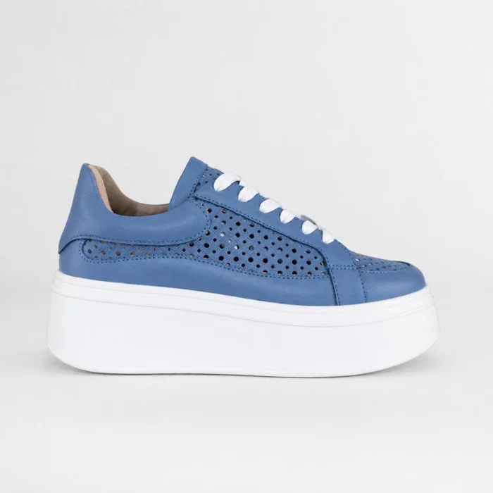 Pantofi casual Piele Naturala Albastri cu perforatii Dami picture - 2