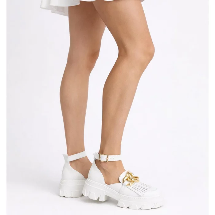 Pantofi Casual Piele Naturala Albi accesoriu lant City picture - 2