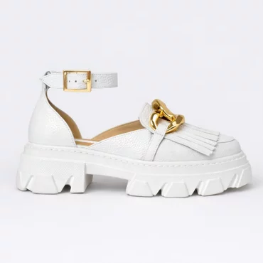 Pantofi Casual Piele Naturala Albi accesoriu lant City