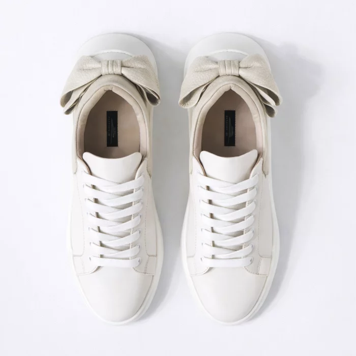 Pantofi casual Piele Naturala Albi cu Bej Bow picture - 3