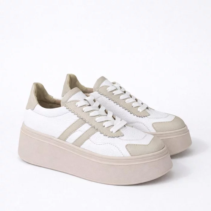 Pantofi casual Piele Naturala Albi cu Bej Misha picture - 4