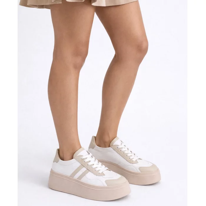 Pantofi casual Piele Naturala Albi cu Bej Misha picture - 2