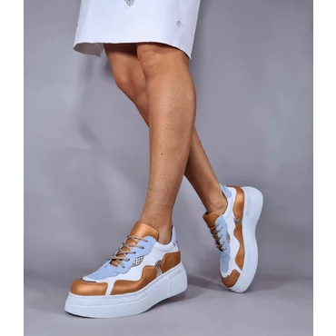 Pantofi casual Piele Naturala albi cu bej Sindy 2