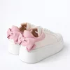 Pantofi casual Piele Naturala albi cu roz Bow picture - 2