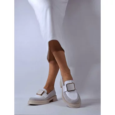 Pantofi casual Piele Naturala Bej cu Alb Lotus