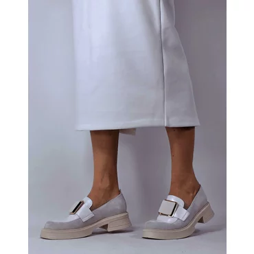 Pantofi casual Piele Naturala Bej cu Alb Lotus