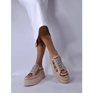 Pantofi casual Piele Naturala Bej cu imprimeu color Porto