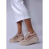 Pantofi casual Piele Naturala Bej cu imprimeu color Porto