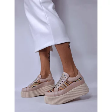 Pantofi casual Piele Naturala Bej cu imprimeu color Porto