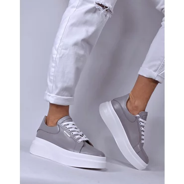 Pantofi casual Piele Naturala box Gri Barni