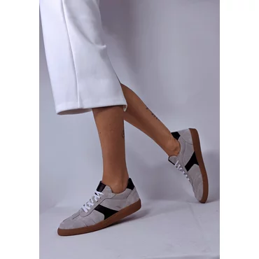 Pantofi casual Piele Naturala intoarsa Bej cu Negru Lara