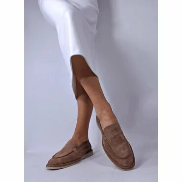 Pantofi casual Piele Naturala intoarsa Bej Taupe Brenda