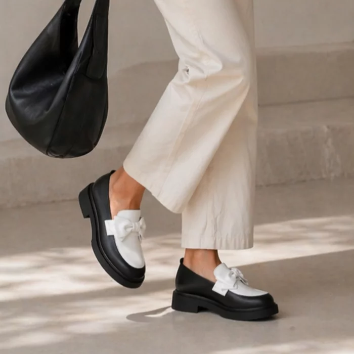 Pantofi casual Piele Naturala Negri cu Alb Madonna picture - 3