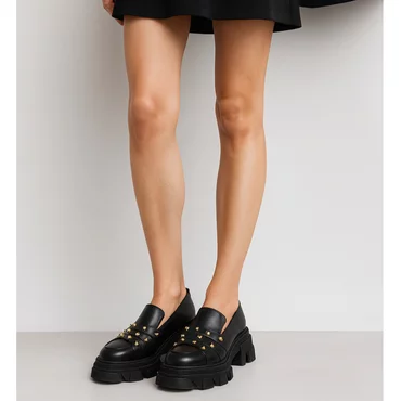 Pantofi casual Piele Naturala Negri cu capse Ayla