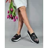 Pantofi casual Piele Naturala Negri cu roz somon Klara cu franjuri si accesoriu