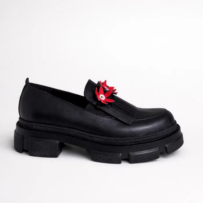 Pantofi casual Piele Naturala Negri Garkony Flower Loafer picture - 4