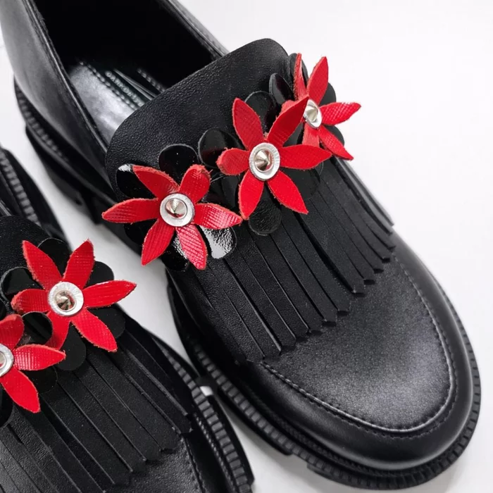 Pantofi casual Piele Naturala Negri Garkony Flower Loafer picture - 5
