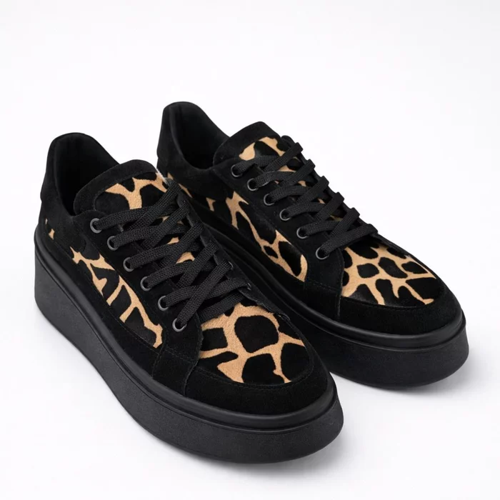 Pantofi casual Piele Naturala velur negru si imprimeu leopard Porto picture - 2