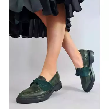 Pantofi casual Piele Naturala verde Lera cu funda