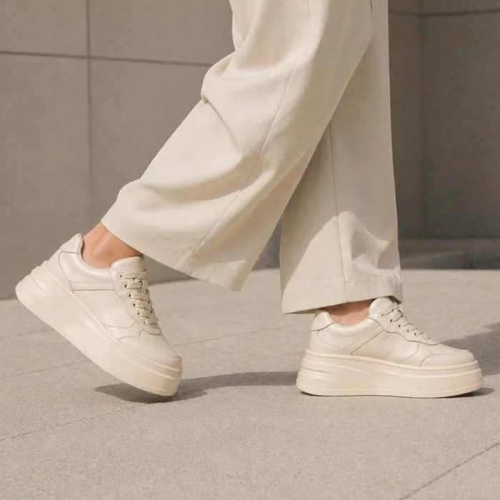 Pantofi casual sport Piele Naturala Bej Pale picture - 3