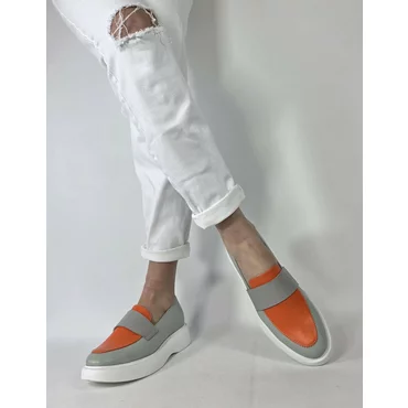 Pantofi dama casual Piele Naturala verde cu orange Thiana
