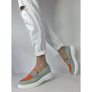 Pantofi dama casual Piele Naturala verde cu orange Thiana