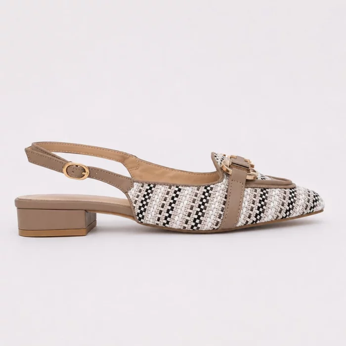 Pantofi dama cu toc mic confortabil din Textil Bej Sorina picture - 3