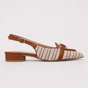 Pantofi dama cu toc mic confortabil din Textil Maro Sorina
