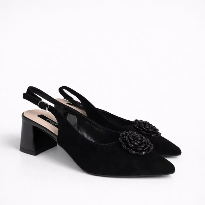 Pantofi dama eleganti Piele Naturala Negri cu aplicatie florala Eclipse picture - 3