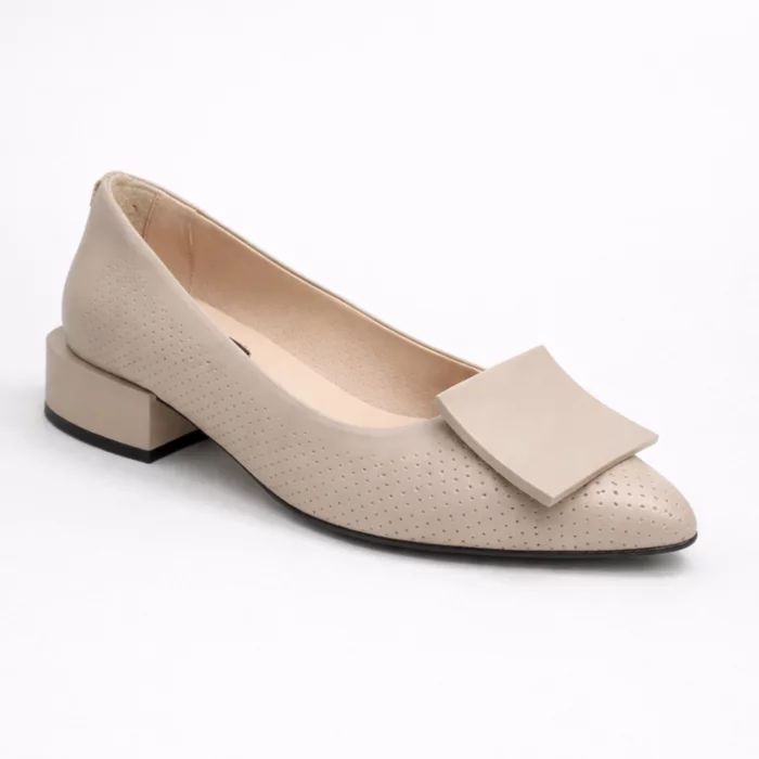 Pantofi eleganti din Piele Naturala Bej cu toc mic Amber picture - 4