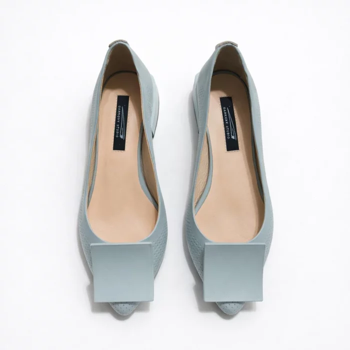 Pantofi eleganti din Piele Naturala Turcoaz cu toc mic Amber picture - 3