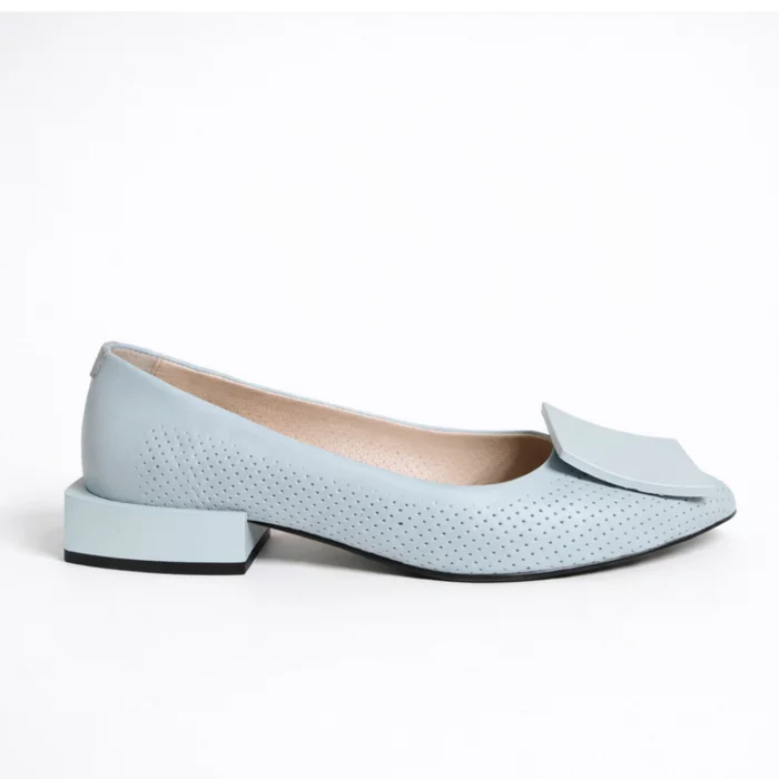 Pantofi eleganti din Piele Naturala Turcoaz cu toc mic Amber picture - 5