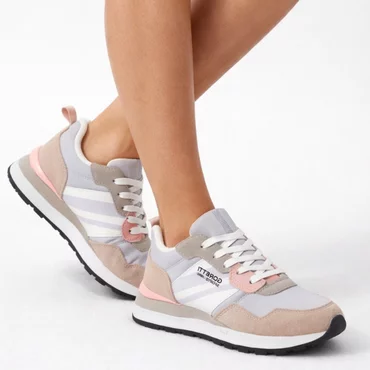 Pantofi sport din Piele Naturala Bej si material textil Blue Prime