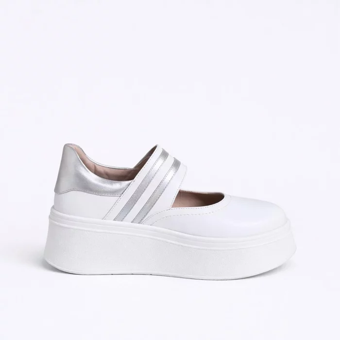 Pantofi sport elegant Piele Naturala Albi cu argintiu Garkony Silver Line picture - 5